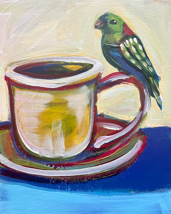 Green Bird Yellow Cup